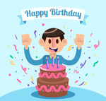 创意过生日的男子和生日蛋糕矢量