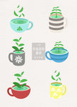 手绘茶叶茶杯矢量素材