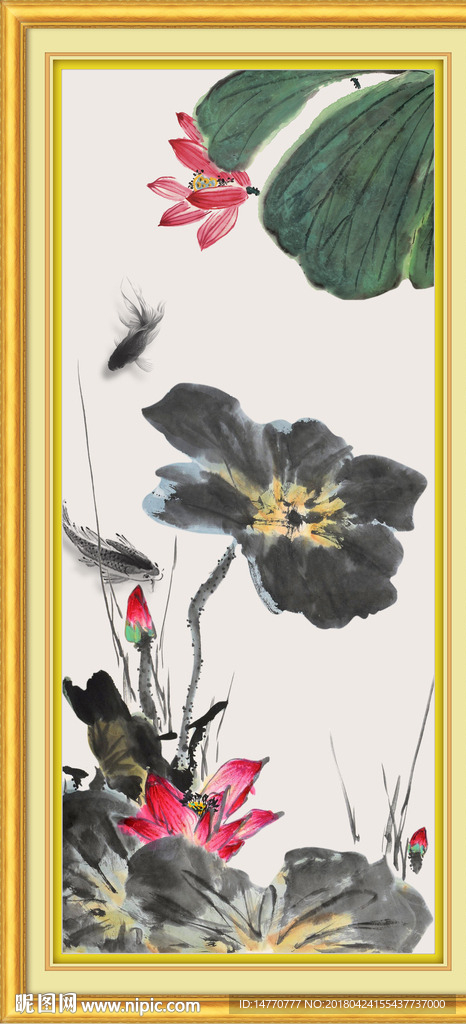 竖幅国画荷花