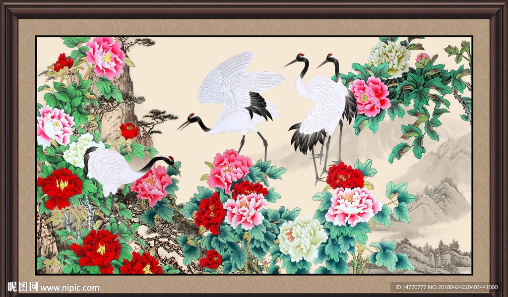 牡丹仙鹤图