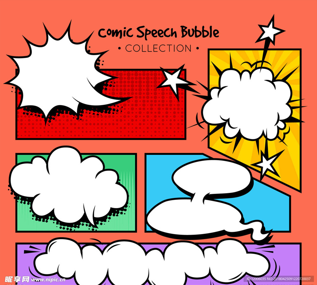 5款彩色漫画风格语言气泡矢量素