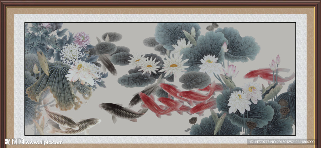 荷花九鱼图