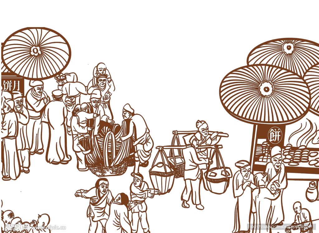 古代集市 古代人物 人物线条