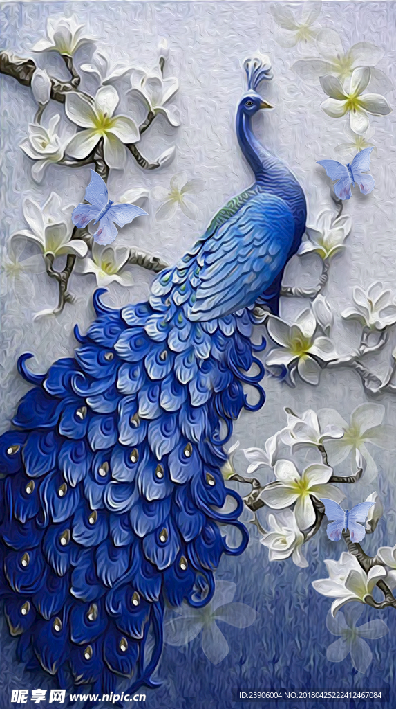 珍珠蓝色孔雀装饰画