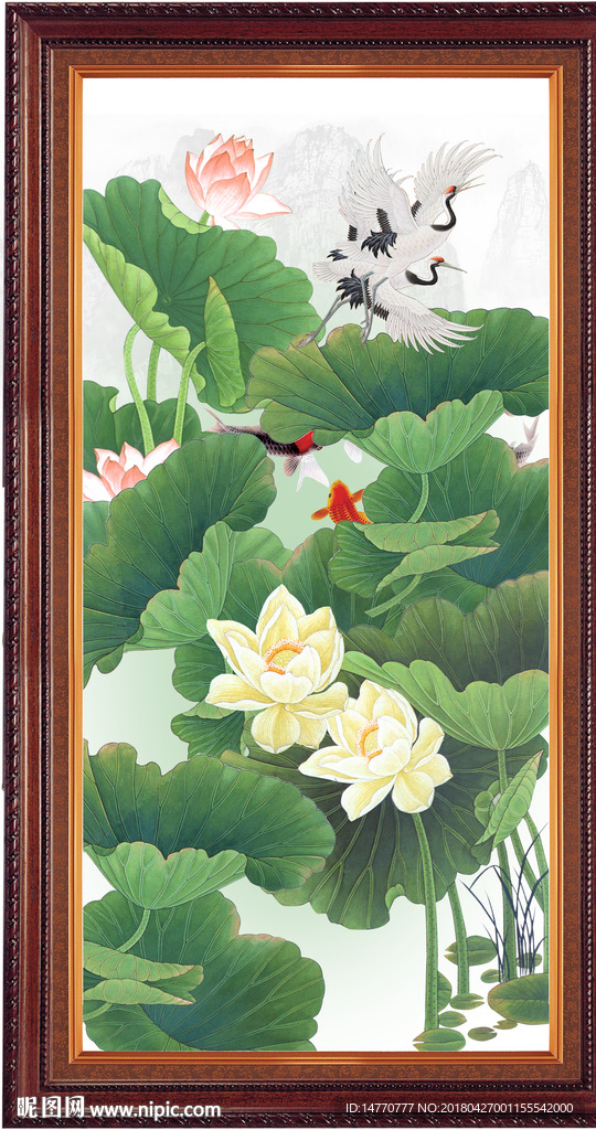 竖幅国画荷花