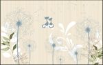 蓝色蒲公英手绘植物猫背景墙