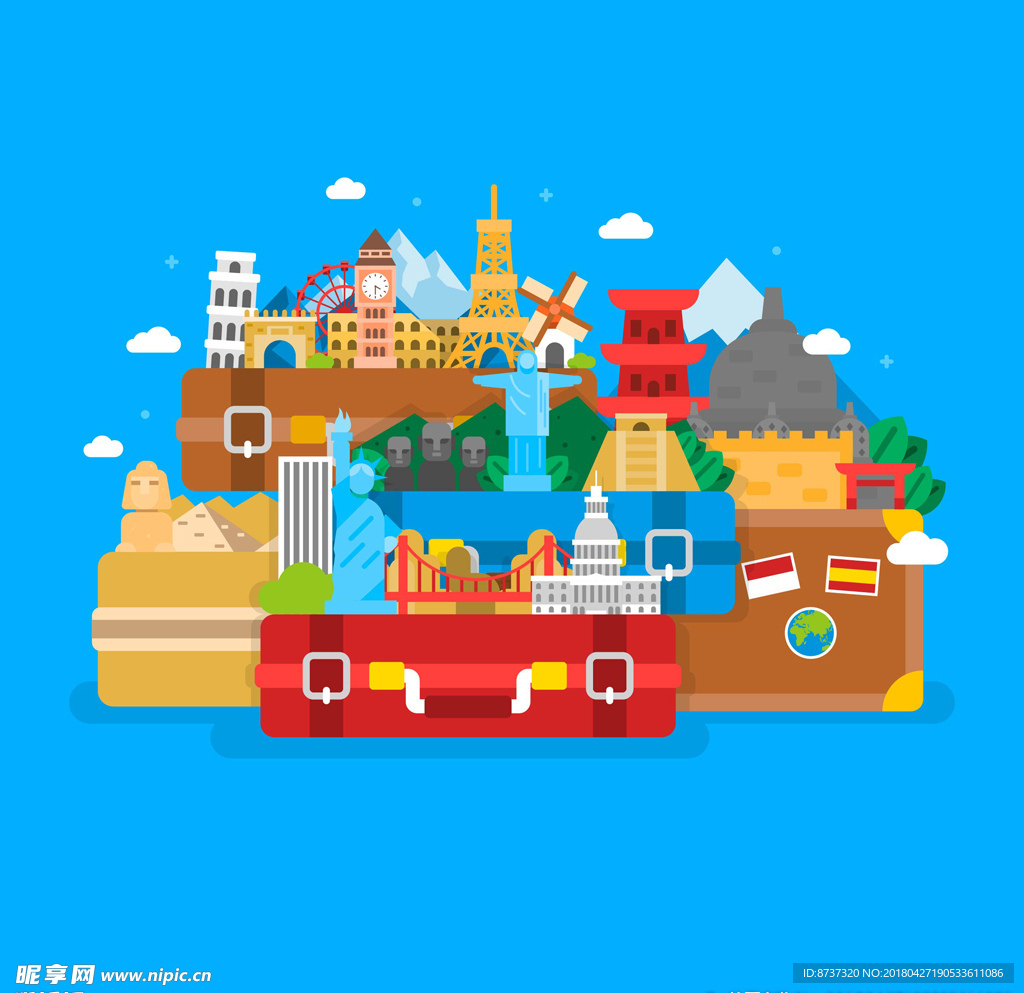 创意箱子旅游景色图片