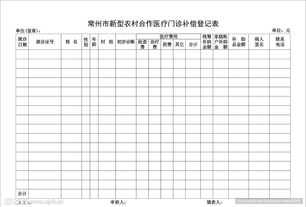 新型农村合作医疗门诊补偿登记表