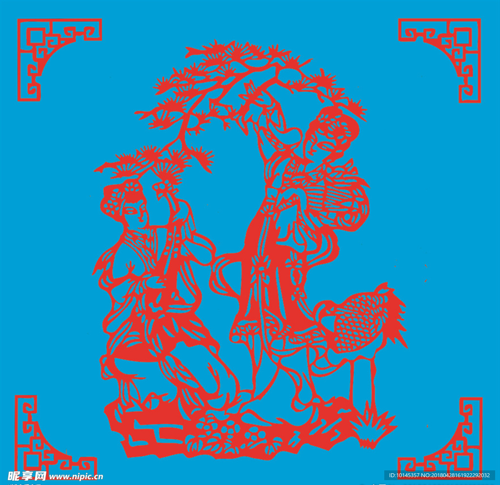 仙鹤与仙女剪纸