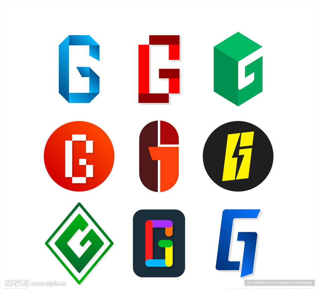 9款彩色大写字母G标志矢量图