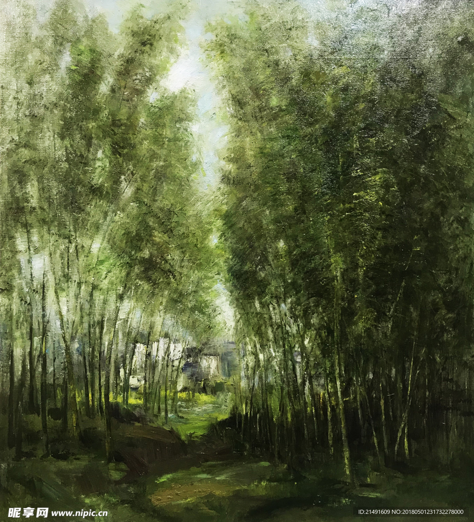 竹林油画