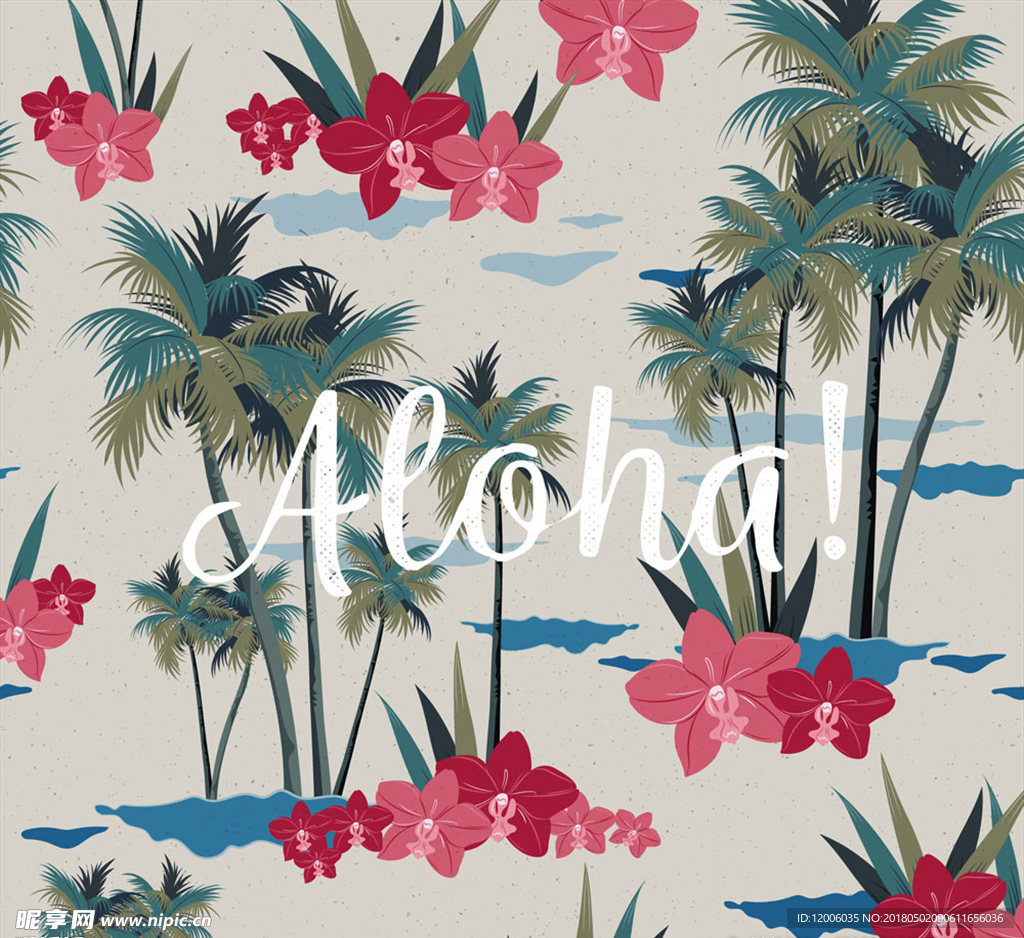 彩绘夏威夷蝴蝶兰和棕榈树
