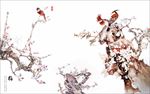 咏梅花鸟水墨画PSD素材