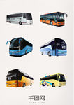蓝色汽车公交黄色旅游大巴车