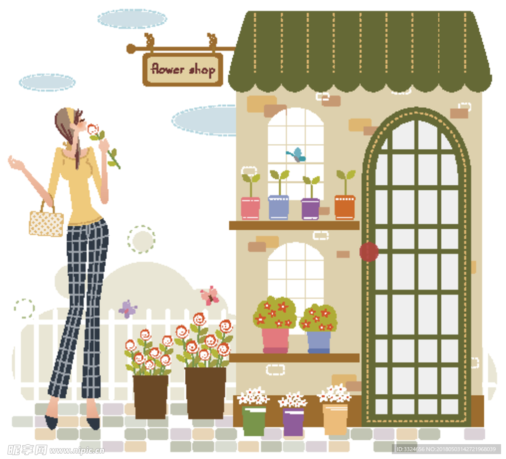 花店时尚女孩 卡通人物