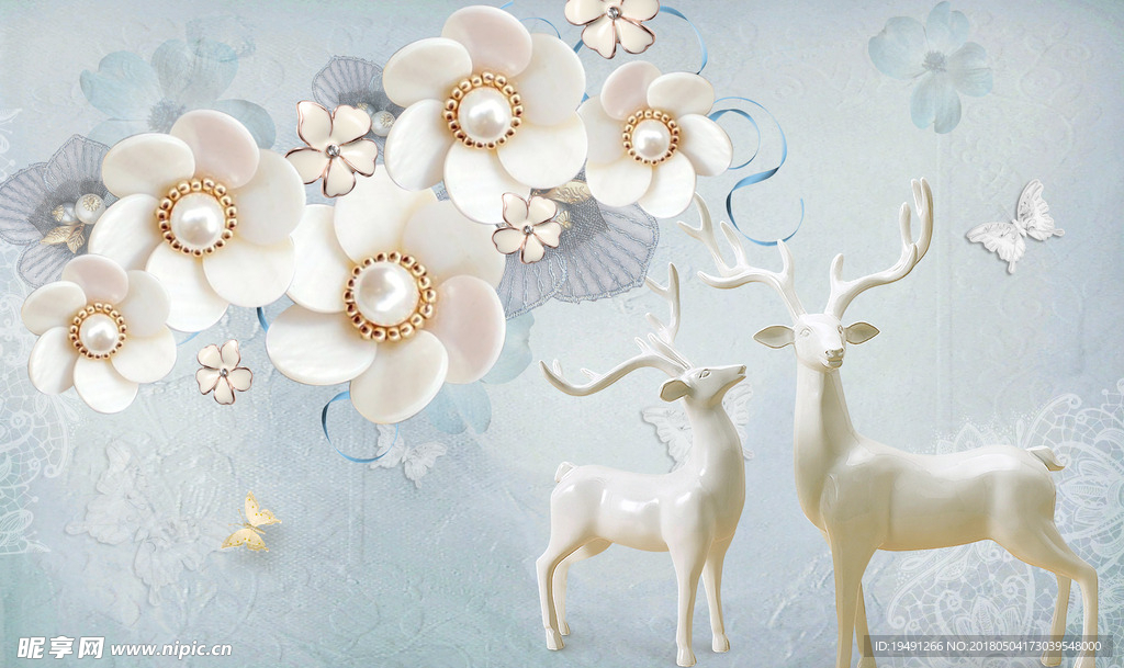 时尚麋鹿3D花卉影视墙