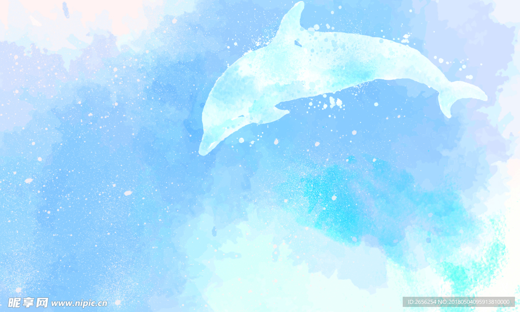 海豚清新水彩背景