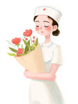 手绘护士节可爱人物插图拿鲜花的