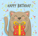 彩绘抱生日礼盒的猫咪矢量素材