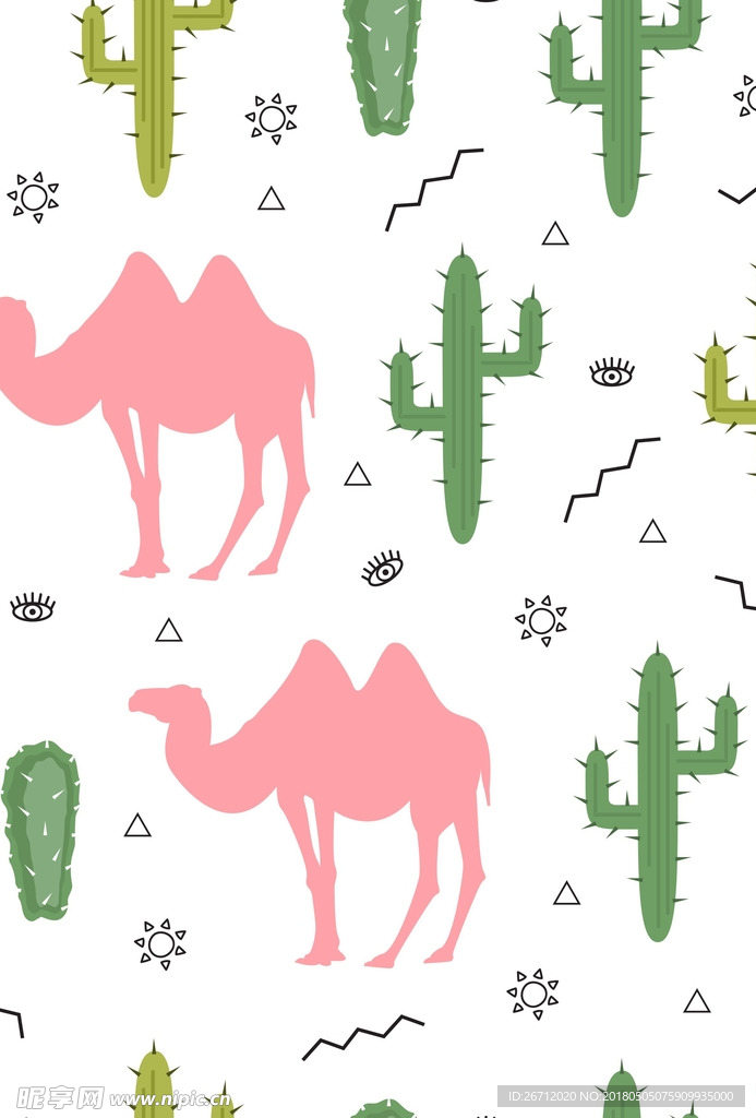 植物花卉仙人掌动物图案骆驼