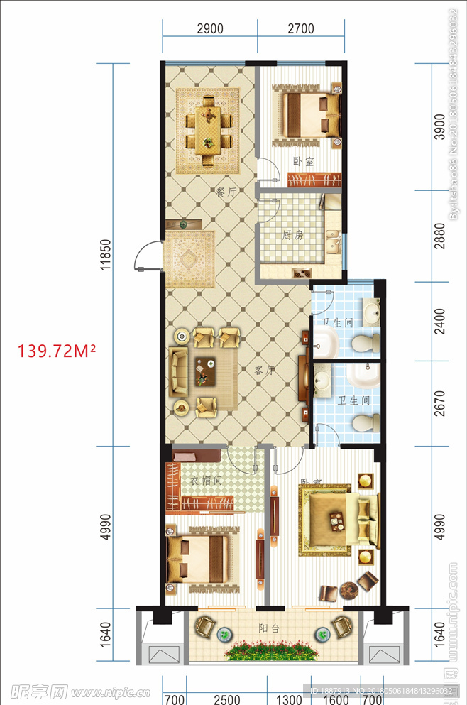 房地产户型图139.72平米