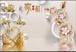 金色家和珠宝花金色天鹅蝴蝶背景