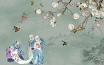 山水花鸟水墨画彩雕电视背景墙