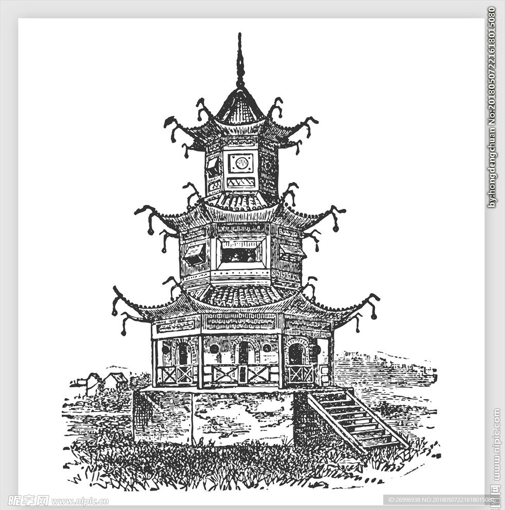 手绘线条建筑