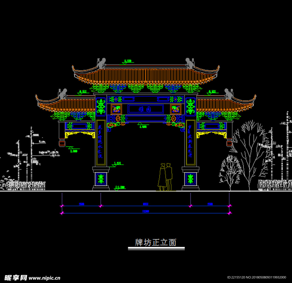 牌坊立面图 牌坊施工图