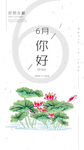6月你好夏季荷花简约海报