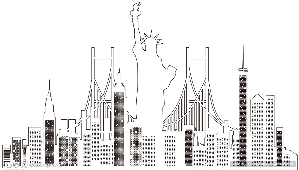 纽约城市线条剪影