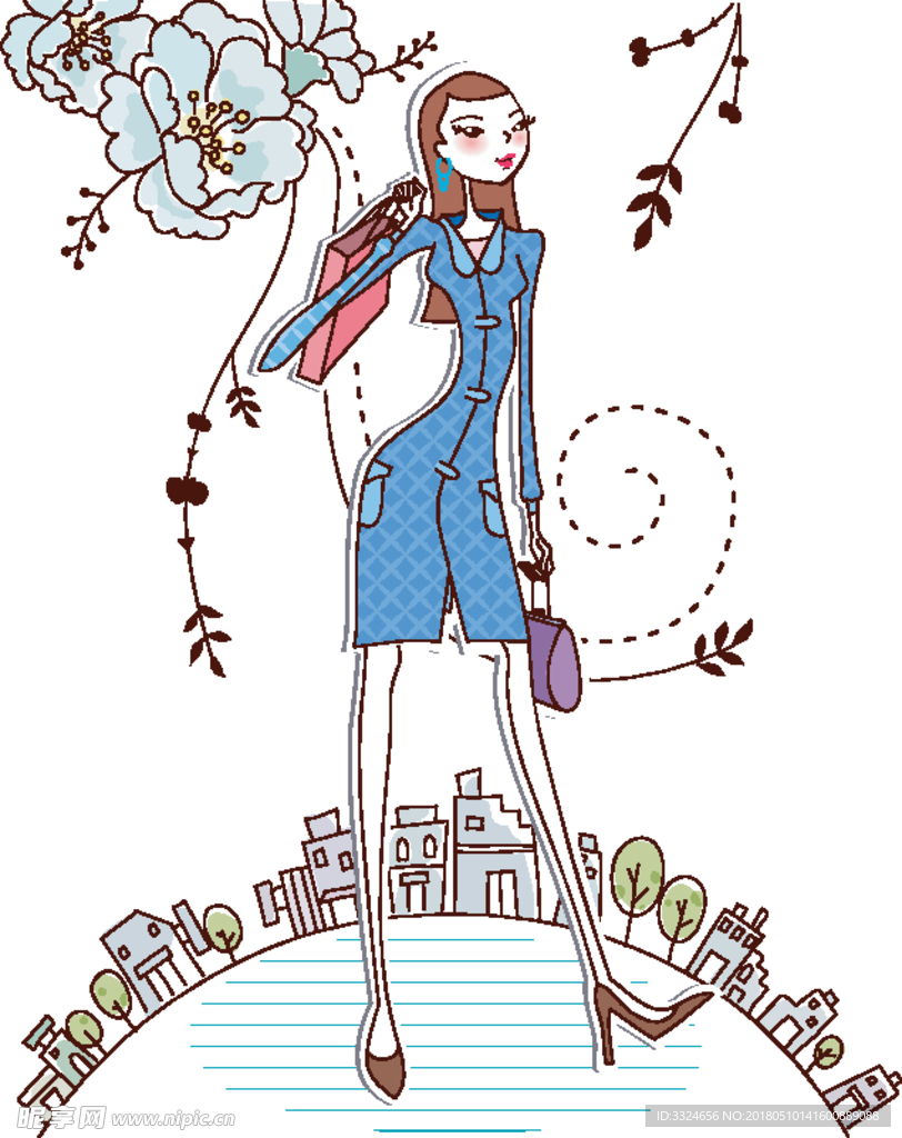 时尚购物卡通美女