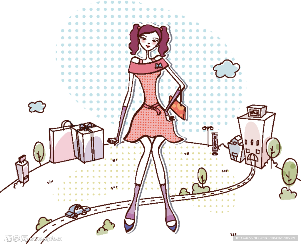 时尚购物卡通美女