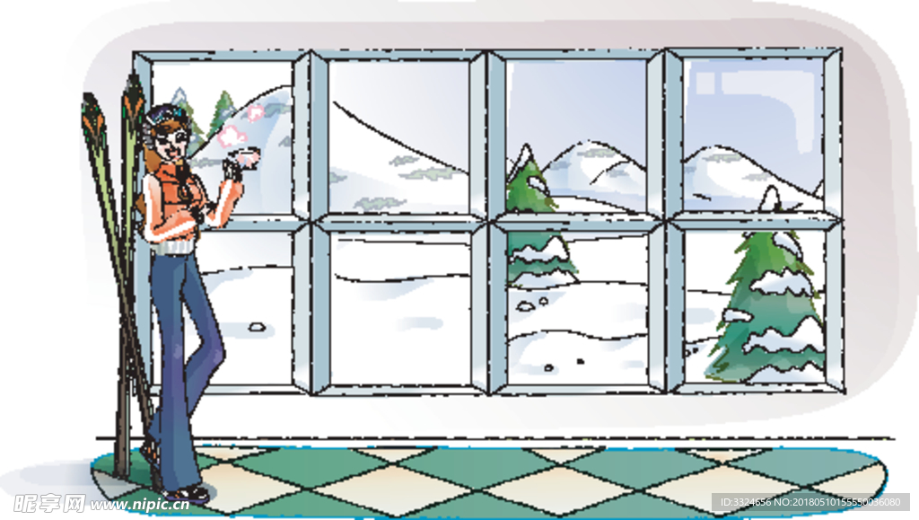 卡通滑雪美女