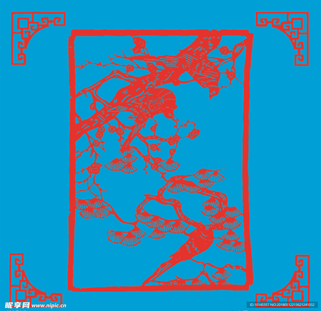松树与鸟剪纸