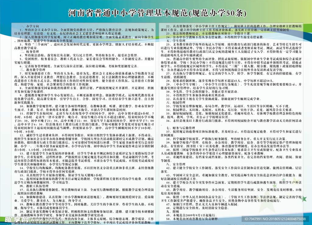 普通中小学管理基本规范 50条