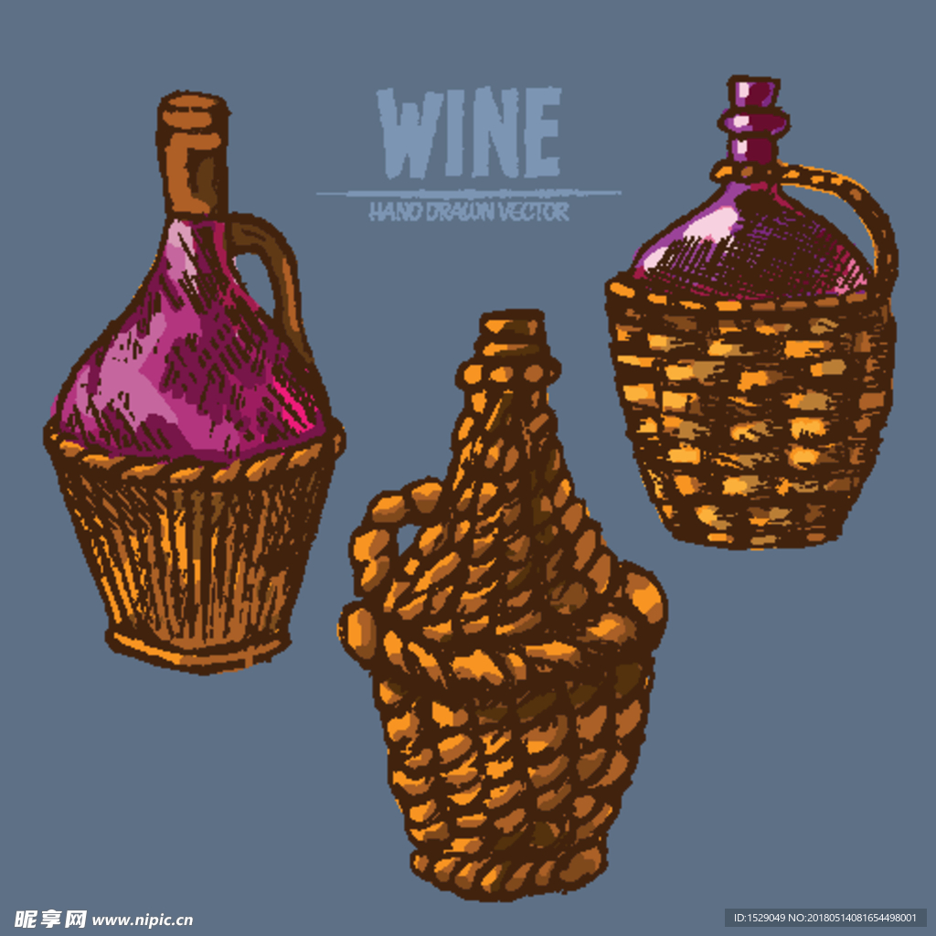 手绘葡萄酒