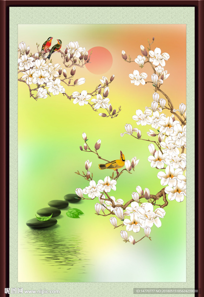 花鸟玉兰花