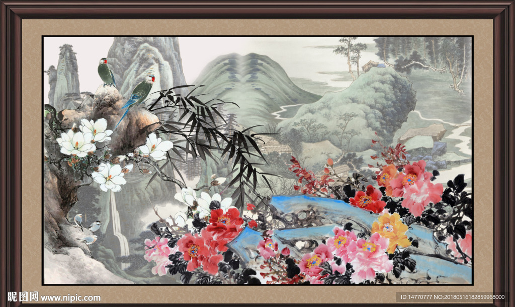 国画牡丹竹子图