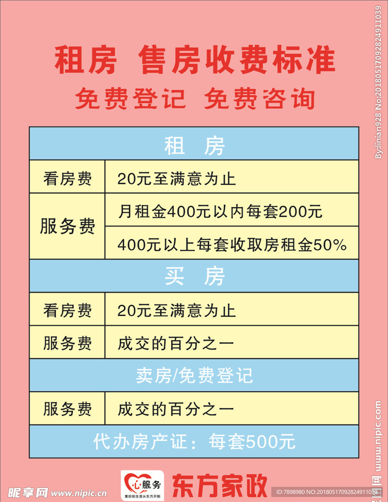 租房售房收费标准