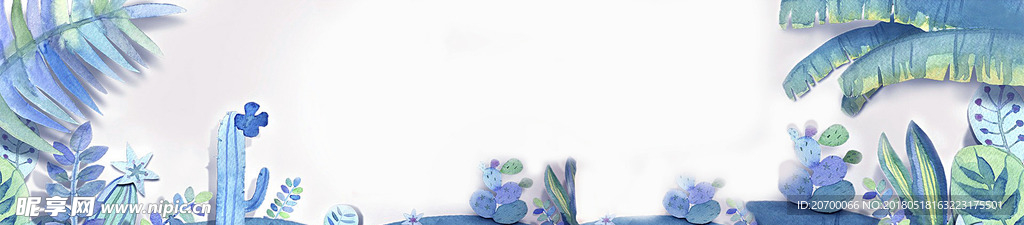 蓝色 手绘 植物