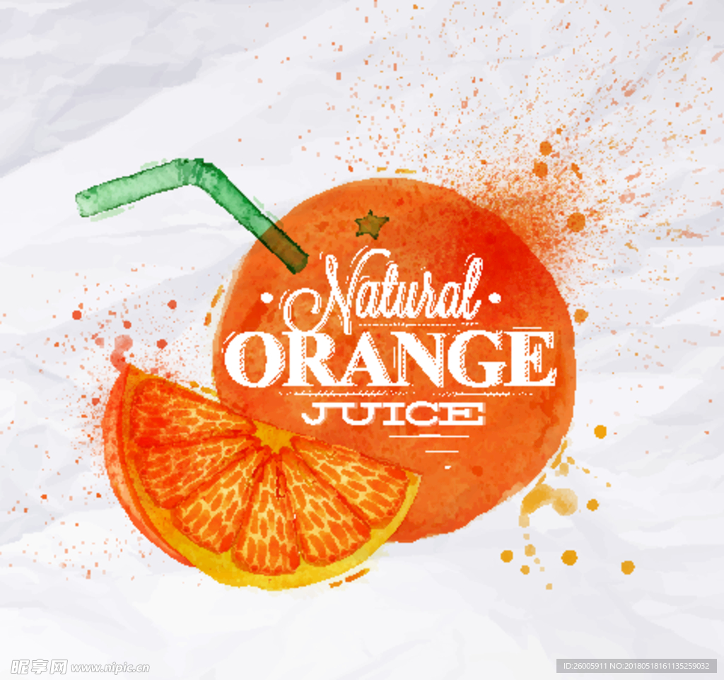 橙子果汁水彩画