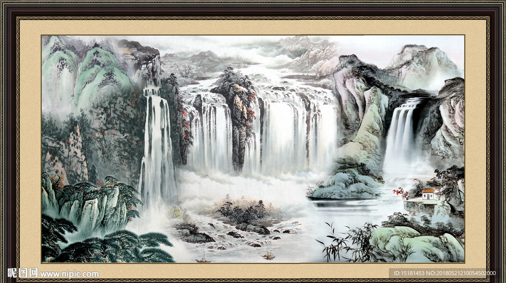 国画山水 流水生财