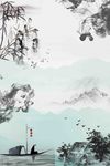 山水背景水墨中国风竹子国画图片