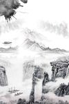 山水背景水墨中国风瀑布国画山川