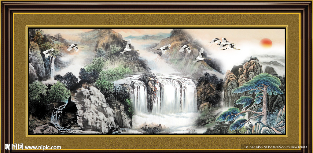 山水国画 迎客松