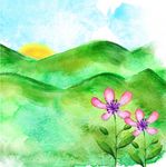 水彩绘夏季山野风景