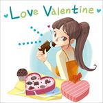 手绘女孩吃巧克力情人节素材
