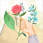 手绘手持红色玫瑰情人节素材
