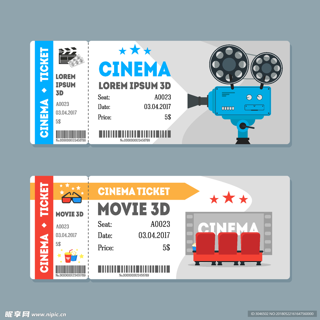 6款创意复古电影票设计设计图__包装设计_广告设计_设计图库_昵图网nipic.com
